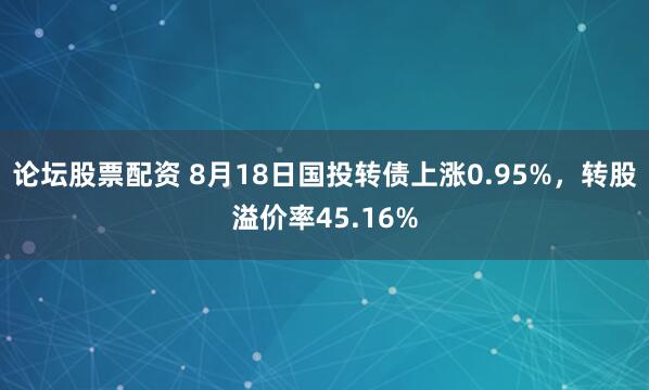 论坛股票配资 8月18日国投转债上涨0.95%，转股溢价率45.16%
